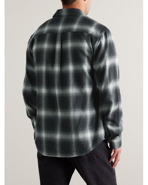 FRAME Gray Checked Brushed Cotton-Flannel Shirt for men
