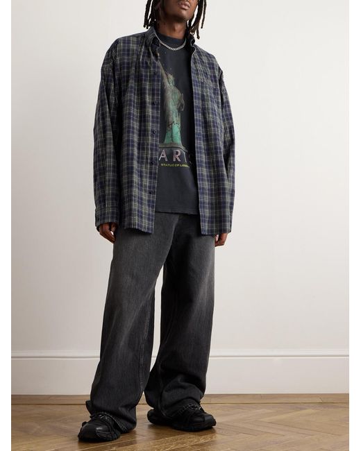 Balenciaga Black Oversized Distressed Printed Cotton-Jersey T-Shirt for men