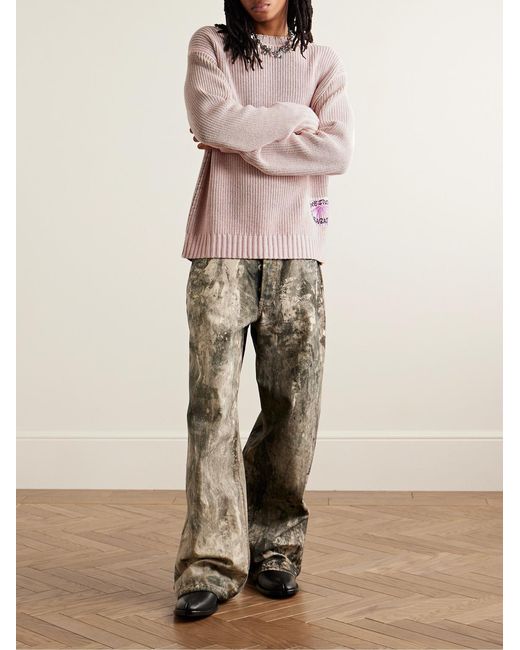 Acne Pink Kype Logo-Appliquéd Ribbed Wool-Blend Sweater for men