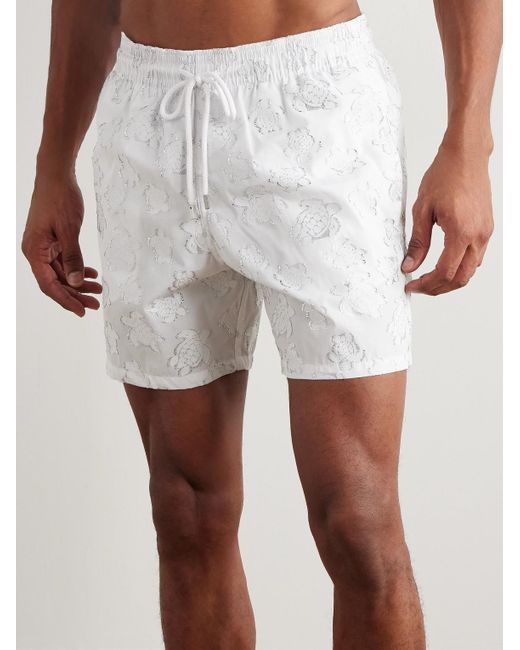 Vilebrequin White Moopea Straight-Leg Mid-Length Metallic-Jacquard Swim Shorts for men