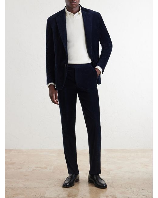 De Petrillo Blue Slim-Fit Stretch-Cotton Corduroy Suit Trousers for men