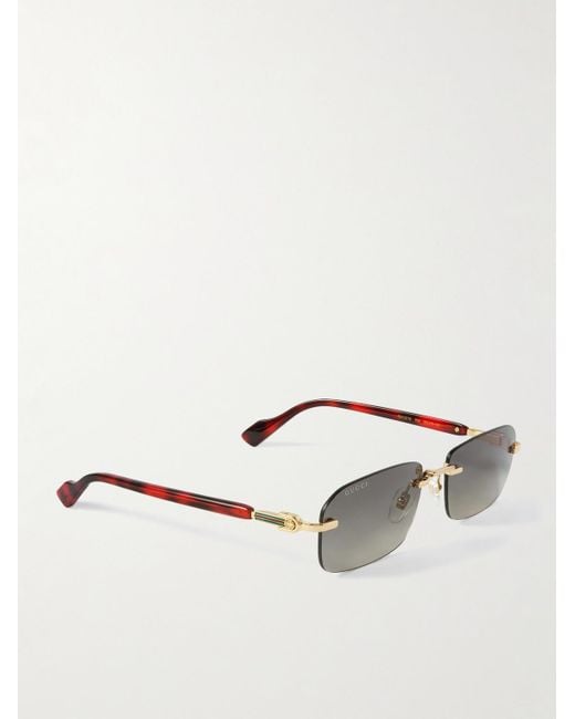 Gucci Brown Rimless Rectangular-Frame-Tone And Tortoiseshell Acetate Sunglasses for men