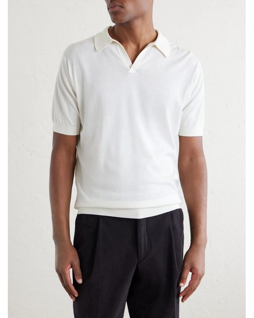 John Smedley White Noah Sea Island Cotton Polo Shirt for men