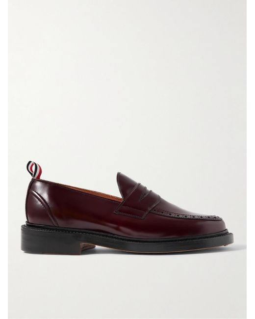 Thom Browne Grosgrain-trimmed Glossed-leather Penny Loafers in Brown ...