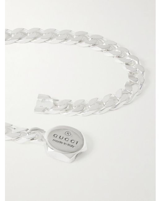 Bracciale a catena in argento sterling con logo inciso di Gucci in Metallic da Uomo
