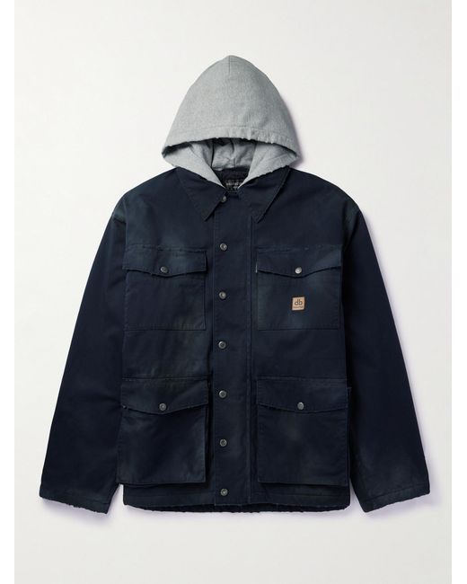 Balenciaga Blue Oversized Jersey-Trimmed Distressed Organic Cotton-Blend Gabardine Parka for men