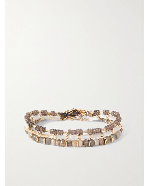 Peyote Bird Natural Tatum Set Of Three Gold-plated Multi-stone Bracelets for men