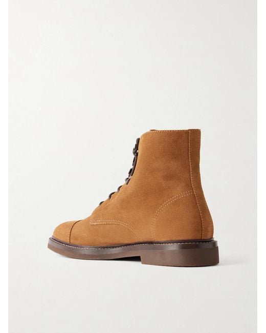 Brunello Cucinelli Brown Suede Lace-Up Boots for men
