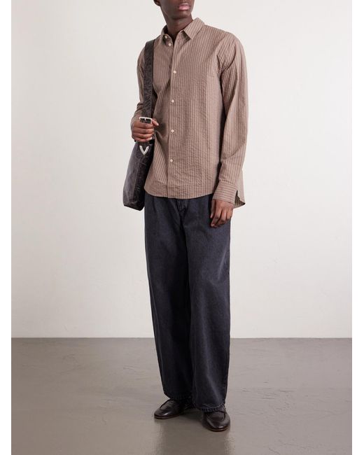 A Kind Of Guise Brown Fulvio Striped Cotton Seersucker Shirt for men