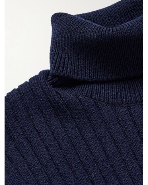 Aimé Leon Dore Rollkragenpullover aus einer Merinowoll-Baumwollmischung in Rippstrick in Blue für Herren