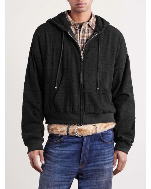 424 Black Hoorsenbuhs Cropped Embroidered Cotton Zip-Up Hoodie for men