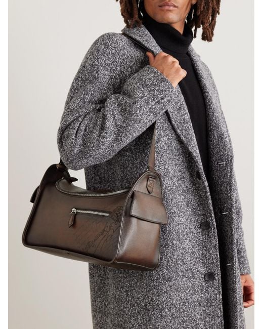 Berluti Gray Périple Barrel Scritto Venezia Leather Softy Messenger Bag for men