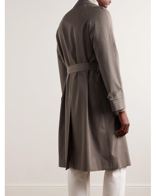 Saman Amel Brown Belted Wool-Twill Coat for men