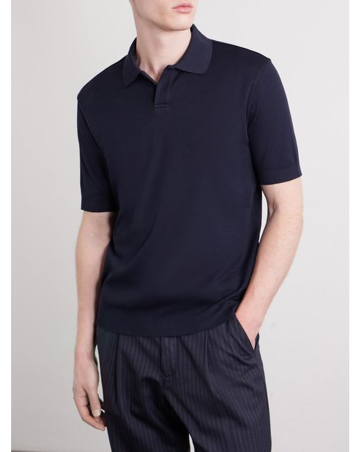 Altea Blue Pierre Honeycomb-Knit Cotton-Piqué Polo Shirt for men