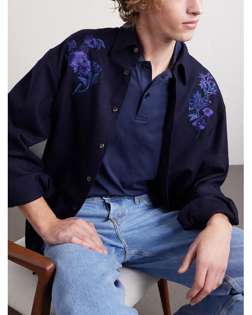 Dries Van Noten Blue Cotton-Jersey Polo Shirt for men