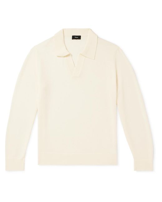 Theory White Briody Open-collar Merino Wool-blend Polo Shirt for men