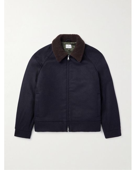 Kingsman Blue Shearling-Trimmed Wool And Cashmere-Blend Felt Jacket for men