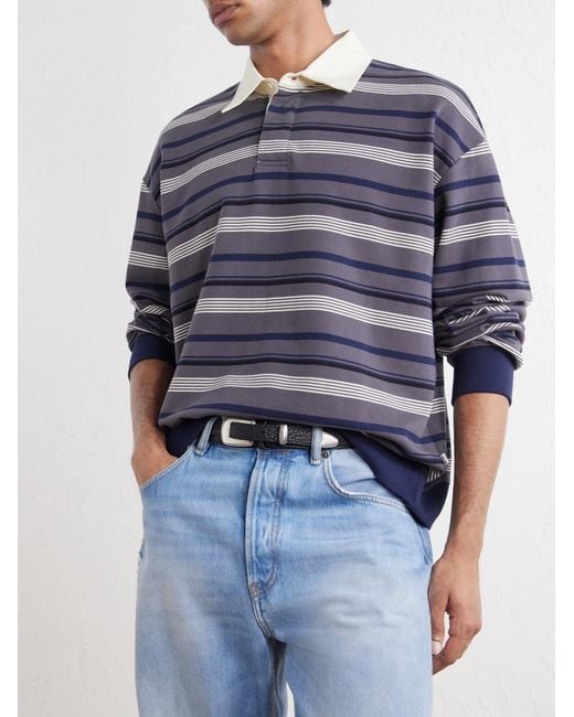 NN07 Blue David Striped Organic Cotton Polo Shirt for men