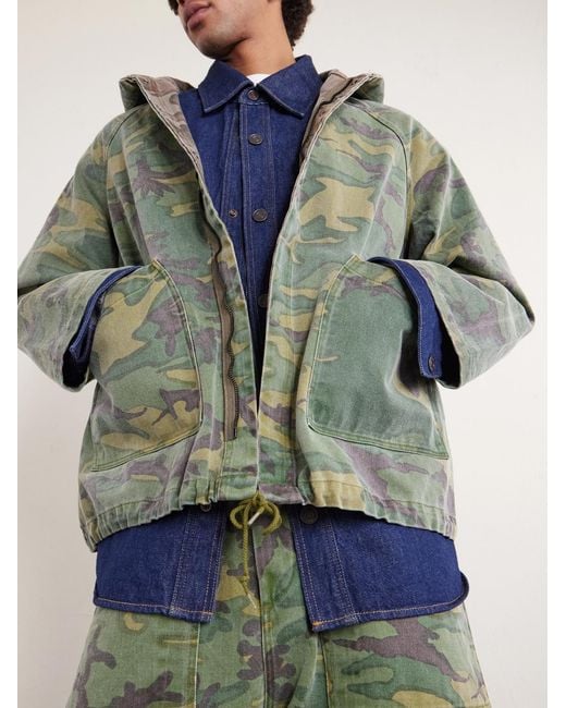 Needles Green Reversible Camouflage-Print Cotton-Twill Hooded Jacket for men