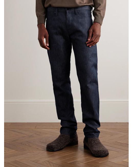 Gabriela Hearst Blue Anthony Slim-Fit Straight-Leg Cotton And Linen-Blend Chambray Trousers for men