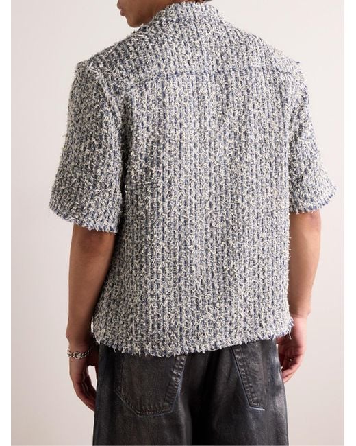 Amiri Gray Camp-collar Frayed Cotton-blend Tweed Overshirt for men