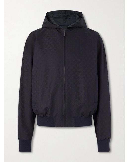 Gucci Blue Logo-Jacquard Cotton-Canvas Hooded Jacket for men