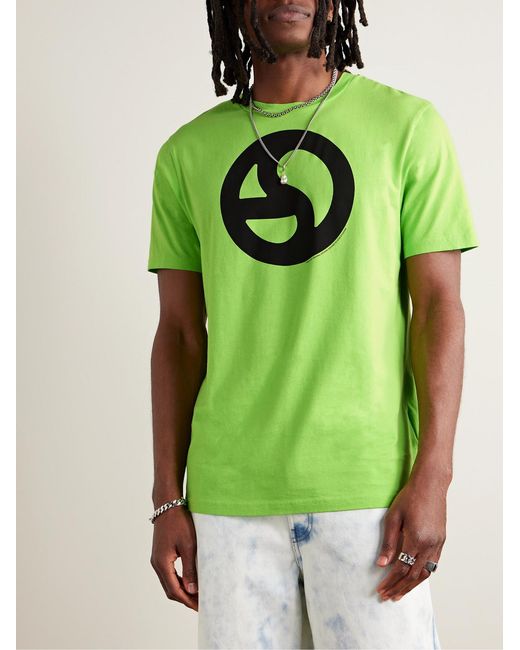 Acne Green Everest Logo-Print Neon Cotton And Lyocell-Blend Jersey T-Shirt for men
