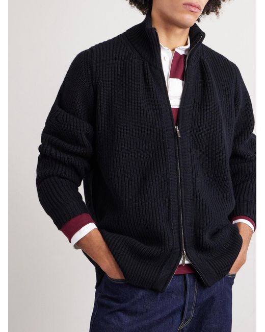 William Lockie Black Zack Ribbed Cashmere Cardigan for men