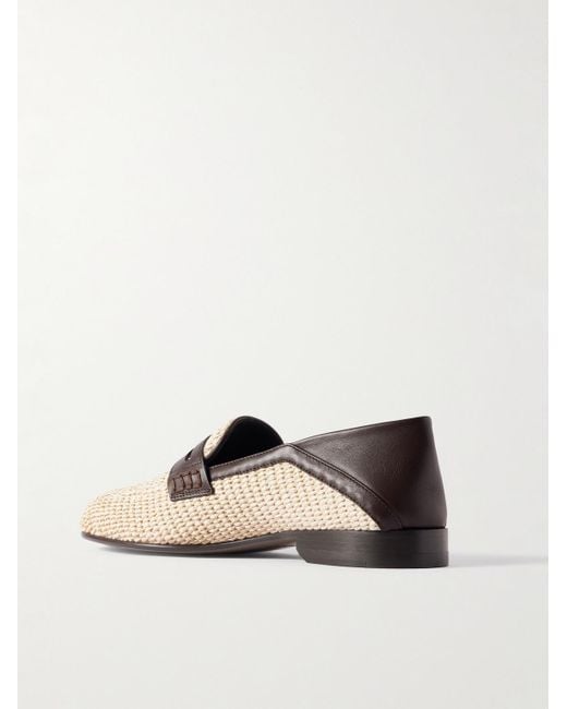 Manolo Blahnik Natural Padstow Collapsible-Heel Leather-Trimmed Raffia Loafers for men
