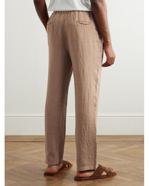 Massimo Alba Natural Straight-Leg Pleated Linen Drawstring Trousers for men