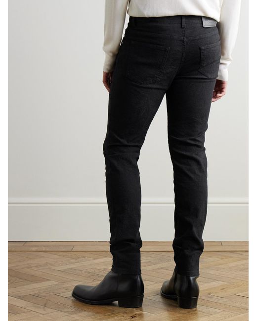 Etro Black Slim-Fit Paisley-Jacquard Cotton-Blend Trousers for men