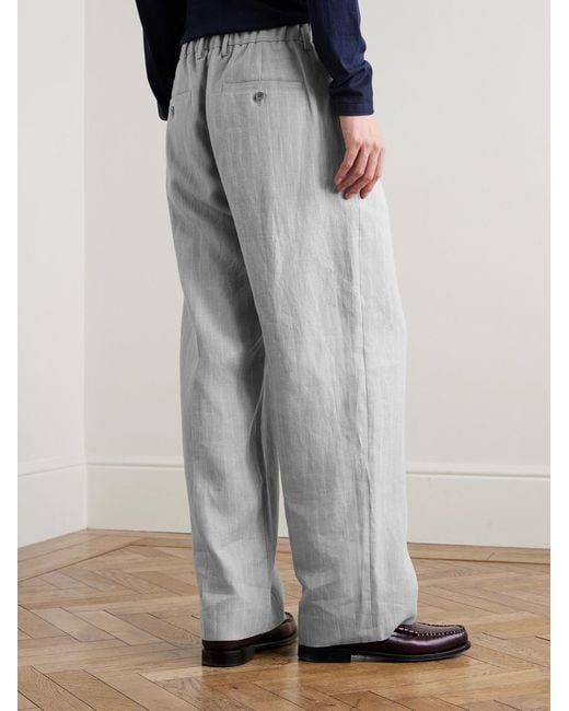 NN07 Gray Kay 1455 Straight-Leg Pleated Pinstriped Linen Trousers for men