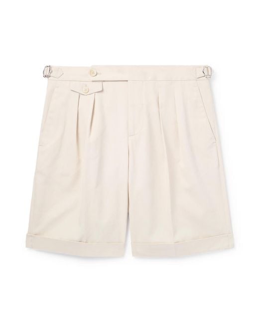 Brunello Cucinelli Natural Straight-leg Pleated Cotton-twill Shorts for men