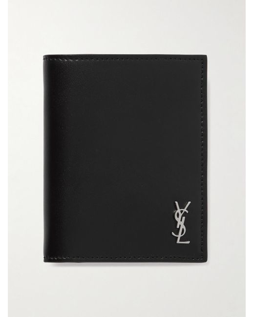 Saint Laurent Black Cassandre Logo-embossed Leather Billfold Wallet for men