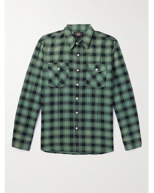 RRL Green Preston Checked Cotton Shirt for men