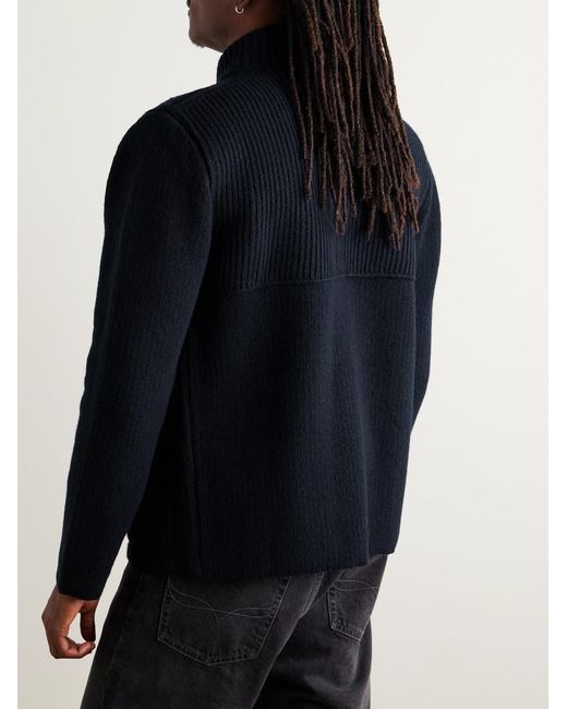 Inis Meáin Blue Storm Ribbed Merino Wool And Cashmere-blend Cardigan for men