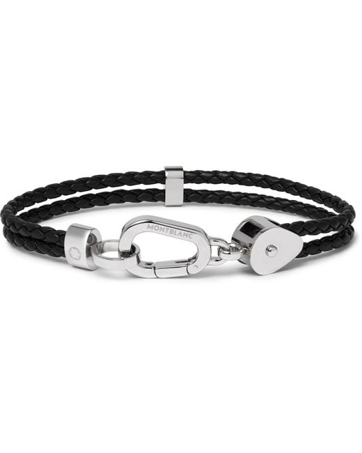 Montblanc Black Wrap Me Braided Leather And Stainless Steel Bracelet for men