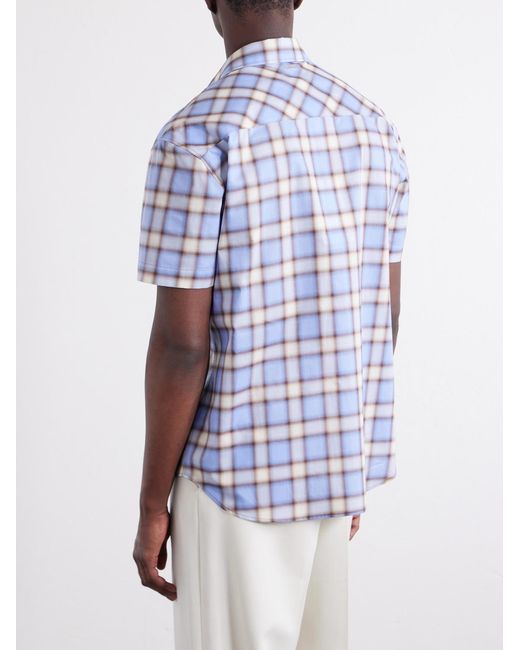 Versace Blue Checked Cotton-Poplin Shirt for men