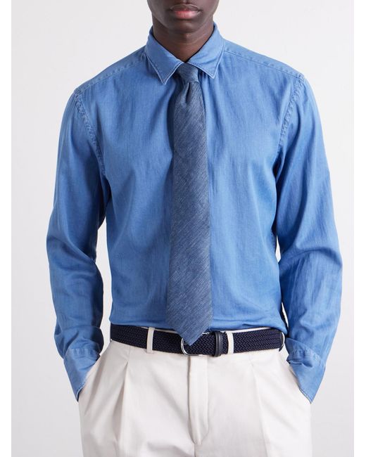 Mr P. Blue 8cm Linen And Silk-blend Tie for men