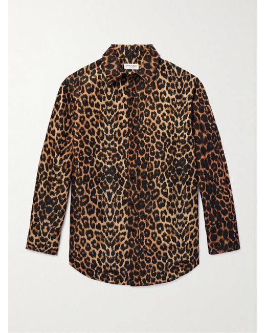 Saint Laurent Brown Leopard-print Silk-satin Jacket for men