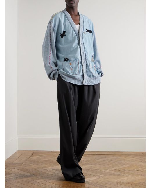 Kapital Blue Embroidered Chambray And Cotton Cardigan for men