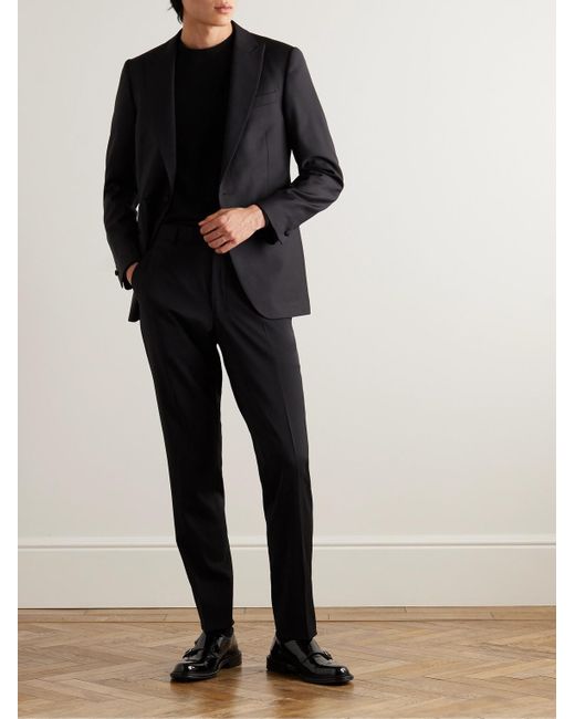 Mr P. Black Slim-fit Wool Tuxedo Trousers for men