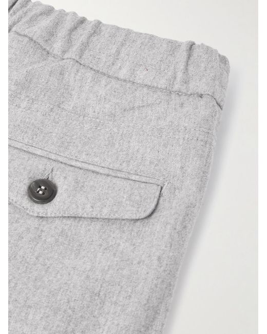 Eleventy Gray Slim-Fit Straight-Leg Pleated Stretch Wool And Cashmere-Blend Drawstring Trousers for men