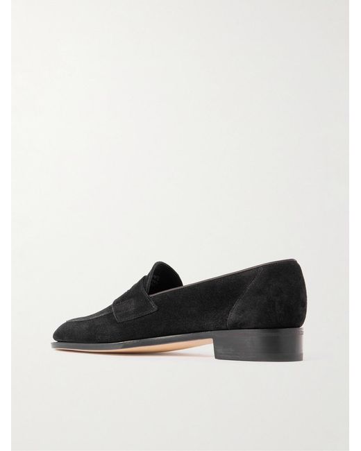 John Lobb Black James Suede Penny Loafers for men