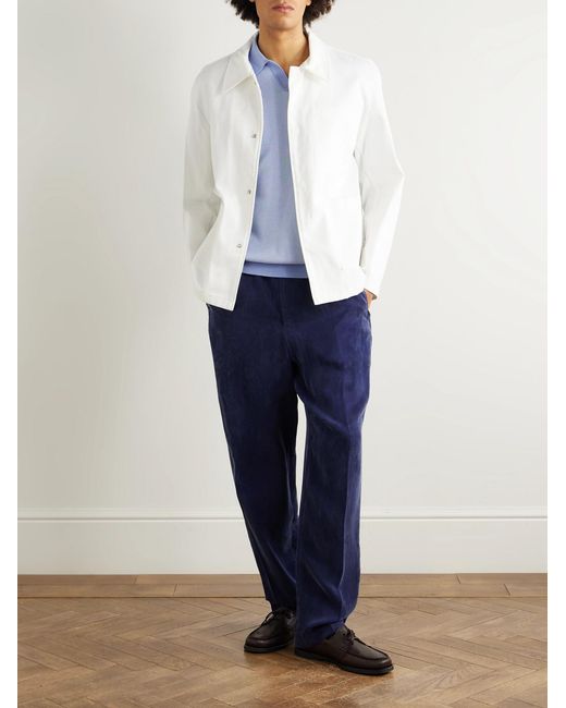 Mr P. Blue Honeycomb-Knit Organic Cotton Polo Shirt for men