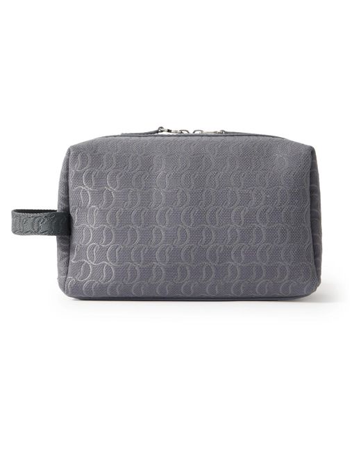 Christian Louboutin Gray Zip N Flap Leather-trimmed Logo-jacquard Canvas Pouch for men