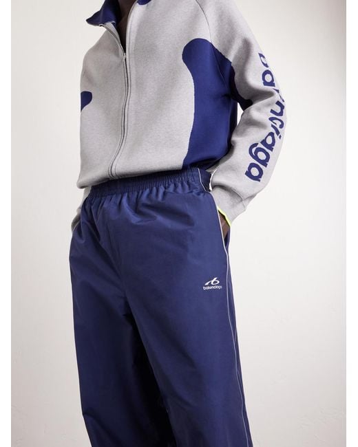 Balenciaga Blue Wide-Leg Logo-Print Cotton-Blend Sweatpants for men