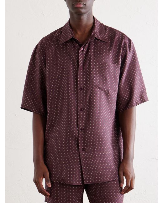 Saint Laurent Purple Printed Silk-satin Polo Shirt for men