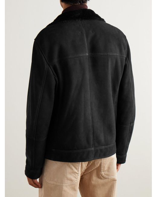 Brunello Cucinelli Black Double-Breasted Shearling Jacket for men