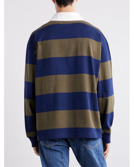 A.P.C. Blue Isaac Logo-Embroidered Striped Cotton Polo Shirt for men